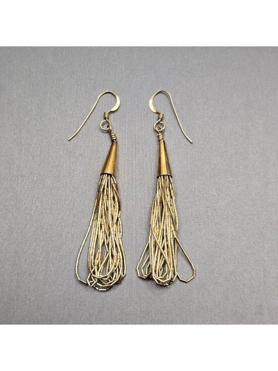 Starburst Jewelry - VTG Sterling Silver Vermeil Liquid Gold Tassel Earrings 2.5" Southwestern Signed